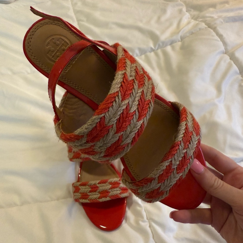 Tory Burch Red and Tan Espadrille Sandals - Picture 3 of 8
